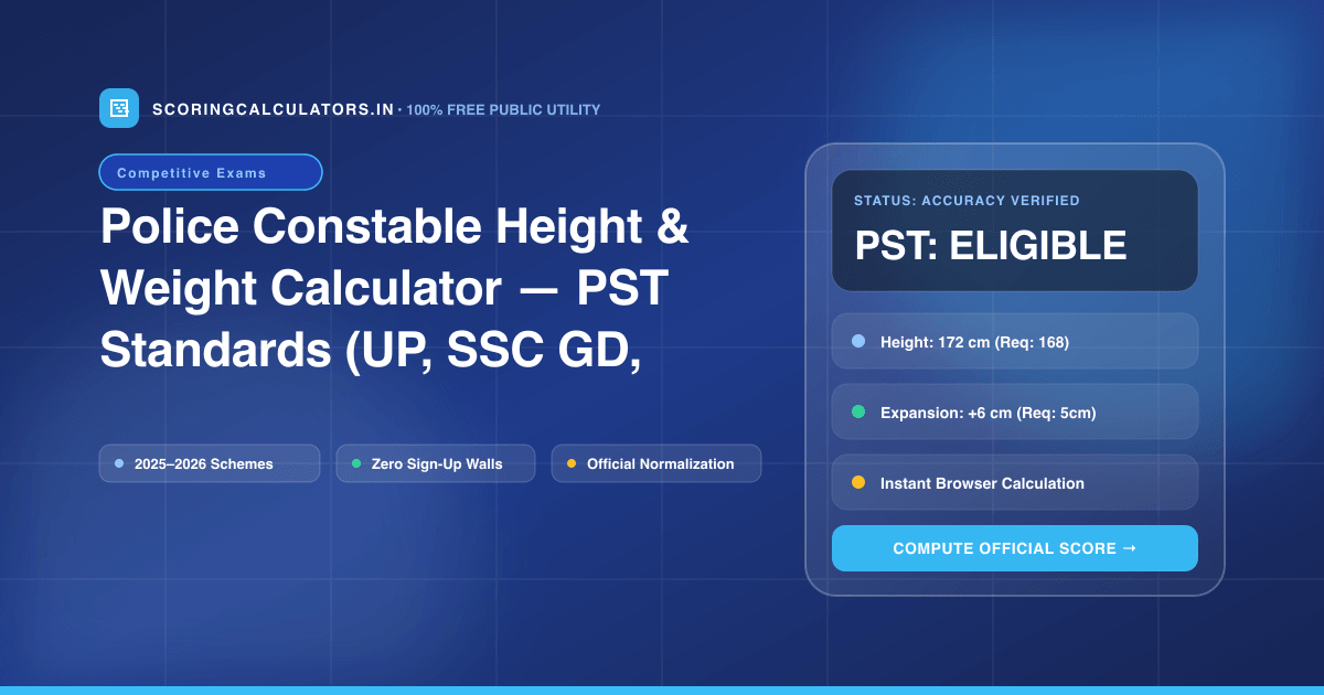 Police Constable Height & Weight Calculator — PST Standards (UP, SSC GD, Delhi Police) — Official Scoring Calculator 2025–2026