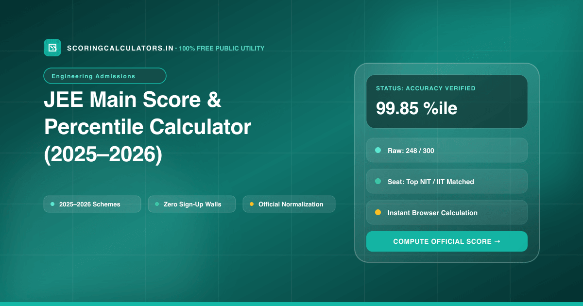 JEE Main Score & Percentile Calculator (2025–2026) — Official Scoring Calculator 2025–2026