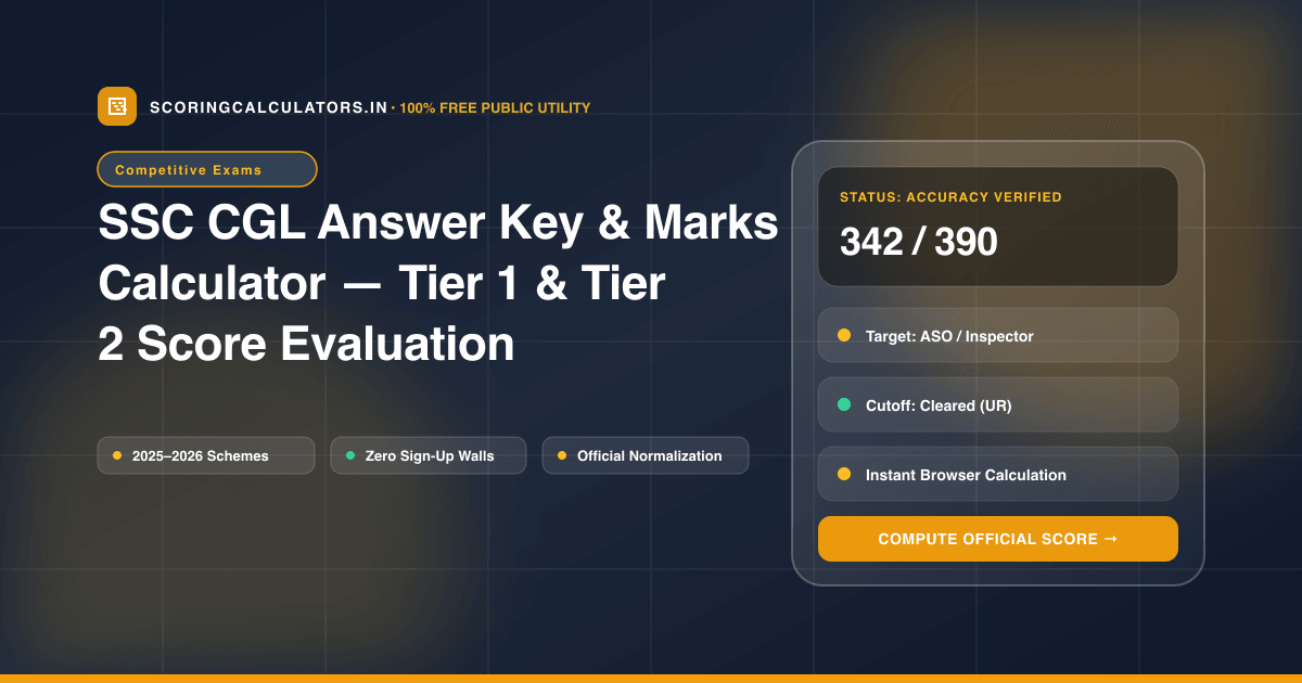 SSC CGL Answer Key & Marks Calculator — Tier 1 & Tier 2 Score Evaluation — Official Scoring Calculator 2025–2026
