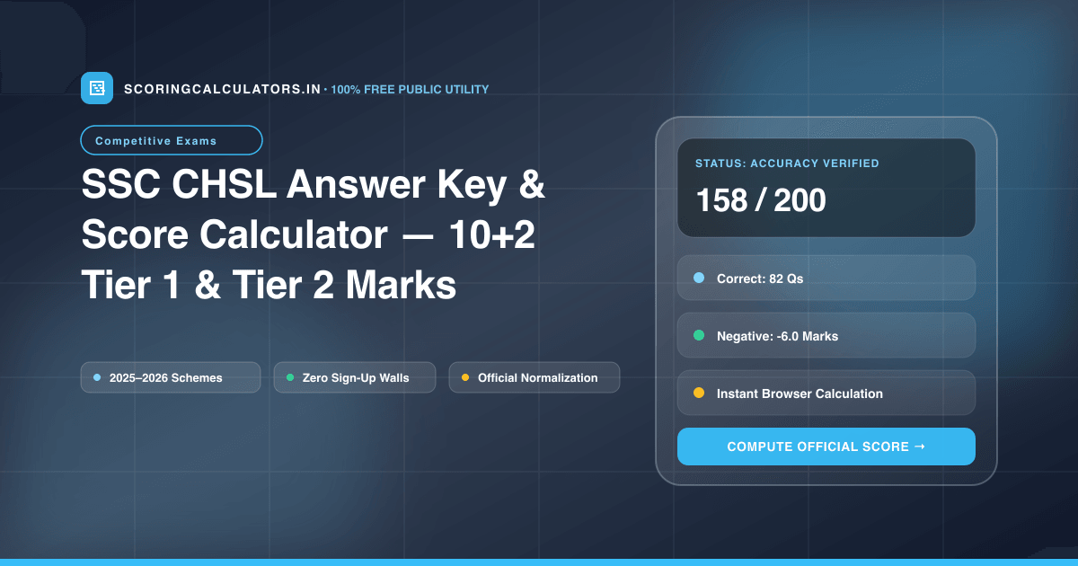 SSC CHSL Answer Key & Score Calculator — 10+2 Tier 1 & Tier 2 Marks — Official Scoring Calculator 2025–2026